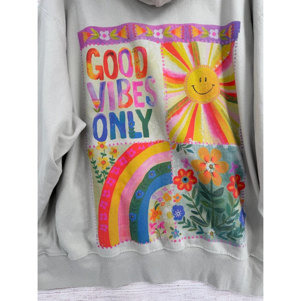 Natural Life Hoodie Women XXL Sage Green Good Vibes Only Graphic Pullover - Picture 3 of 9
